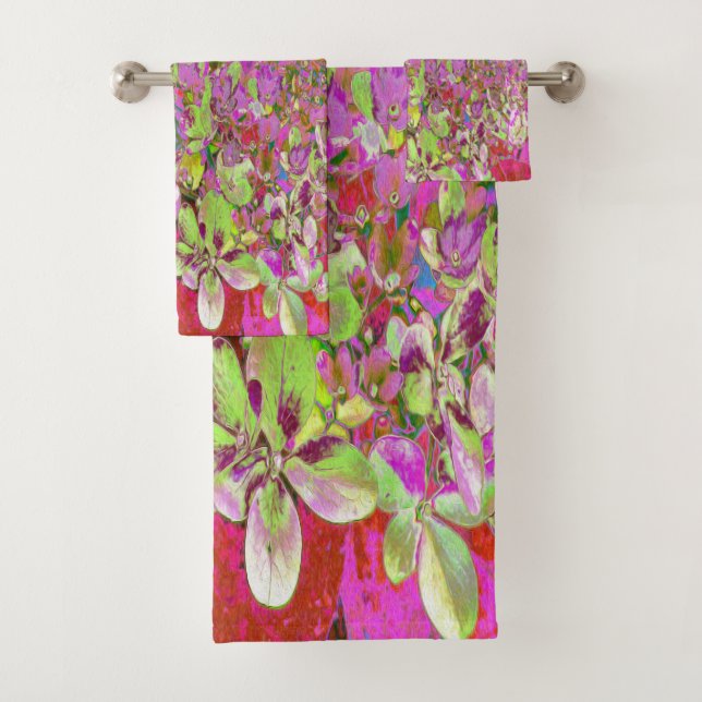 Elegante Chartreuse Green, Pink und Blue Hydrangea Badhandtuch Set (Insitu)