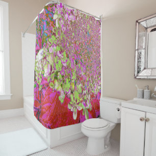 Elegante Chartreuse Green, Pink und Blue Hydrangea Duschvorhang