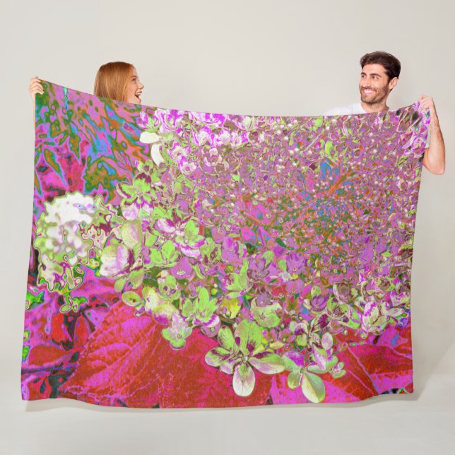 Elegante Chartreuse Green, Pink und Blue Hydrangea Fleecedecke (Beispiel)
