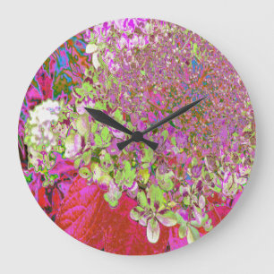 Elegante Chartreuse Green, Pink und Blue Hydrangea Große Wanduhr