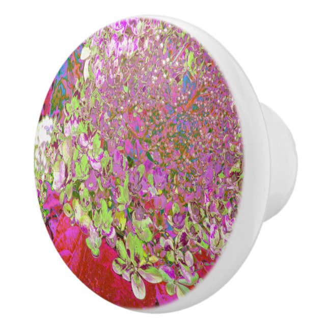 Elegante Chartreuse Green, Pink und Blue Hydrangea Keramikknauf (Rechts)