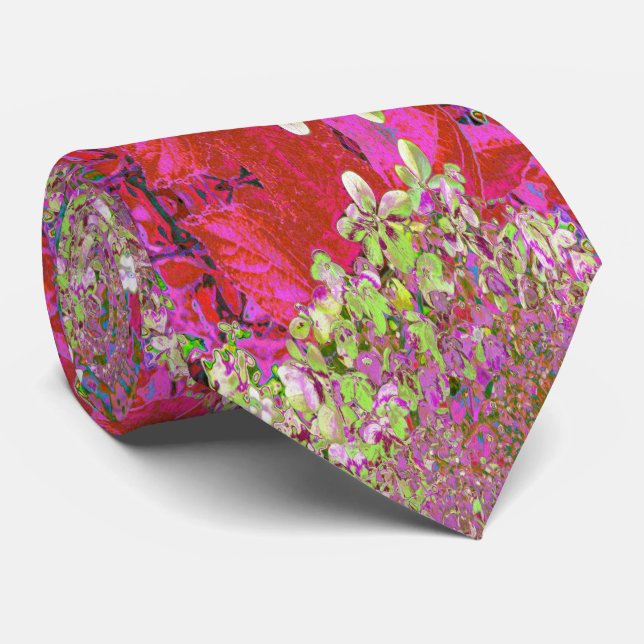 Elegante Chartreuse Green, Pink und Blue Hydrangea Krawatte (Gerollt)