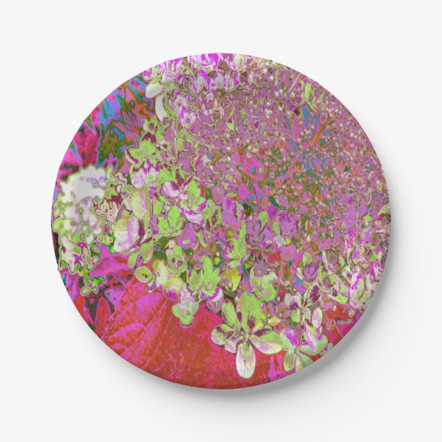 Elegante Chartreuse Green, Pink und Blue Hydrangea Pappteller (Vorderseite)