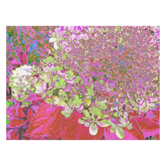 Elegante Chartreuse Green, Pink und Blue Hydrangea Tischdecke (Vorderseite (Horizontal))