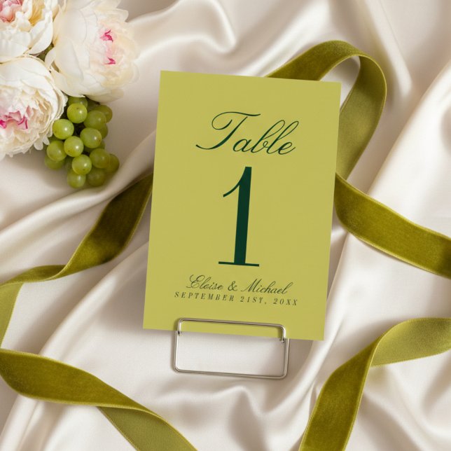 Elegante Chartreuse-Hochzeit einfach Tischnummer (Elegant Chartreuse Simple Wedding Table Number)
