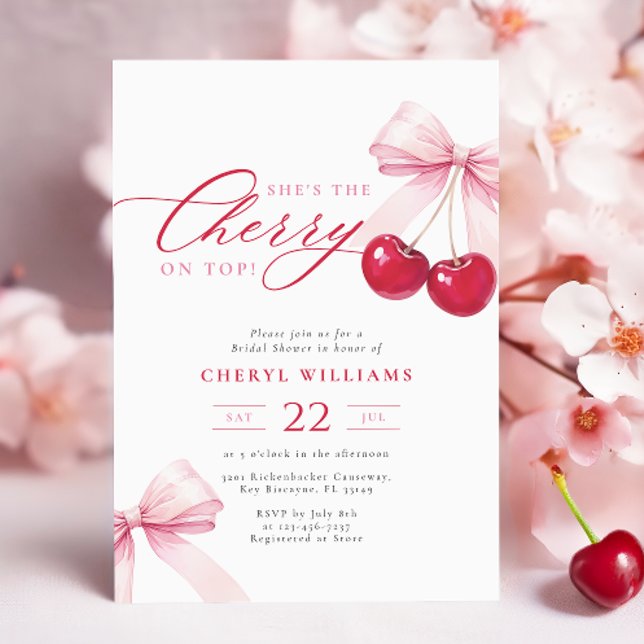 Elegante Cherry am oberen Brautparty Einladung (Von Creator hochgeladen)