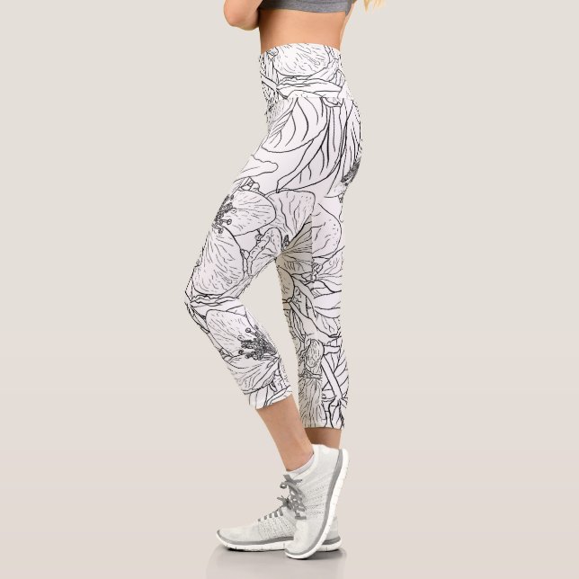 Elegante Cherry Blossom Blume Schwarz-weiß botanis Capri Leggings (Links)
