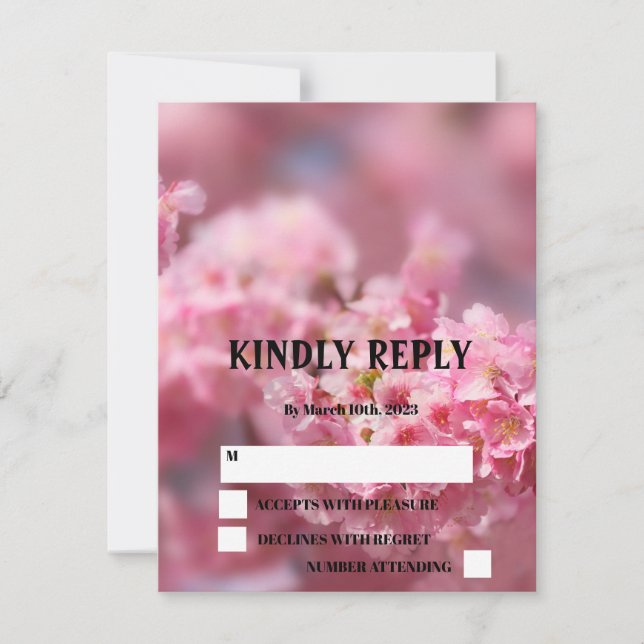 Elegante Cherry Blossom Sakura Blumenhochzeit RSVP Karte (Vorderseite)