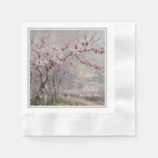 Elegante Cherry Blossom Wasserfarbenhochzeit Serviette (Vorderseite)