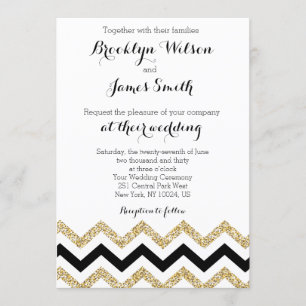 Elegante Chevron-Hochzeitseinladungen Gold Einladung