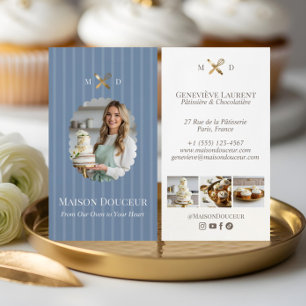 Elegante Chic Bäckerei Streifen & Gold Schneebesen Visitenkarte