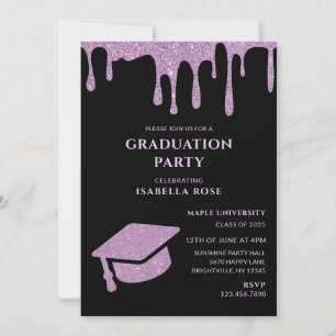 Elegante Chic Black and Pink 2025 Graduation Party Einladung