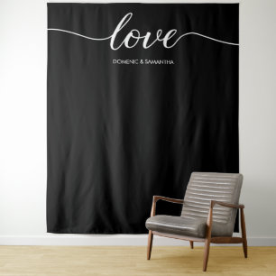 Elegante Chic Black Liebe Script Hintergrund Hochz Wandteppich