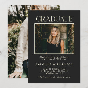 Elegante Chic Black Two Foto Graduation Party Einladung