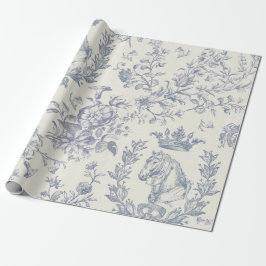 Elegante Chic Blue Beige Reittier Toile Geschenkpapier