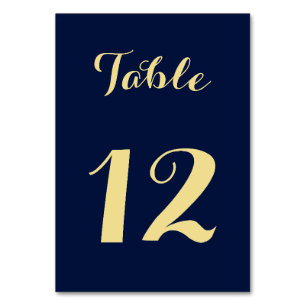 Elegante Chic Blue Imitats Gold Script Wedding Par Tischnummer