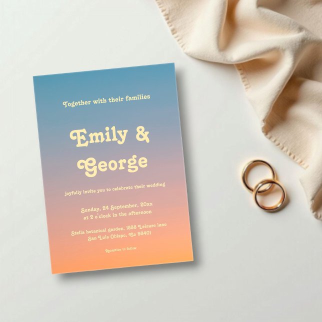 Elegante Chic Blue Orange Sky Sunset Wedding Acryleinladungen (Von Creator hochgeladen)