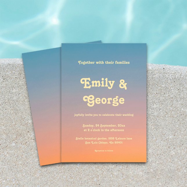 Elegante Chic Blue Orange Sky Sunset Wedding Einladung (Von Creator hochgeladen)