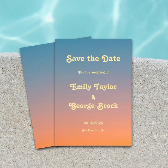 Elegante Chic Blue Orange Sky Sunset Wedding Save The Date (Von Creator hochgeladen)