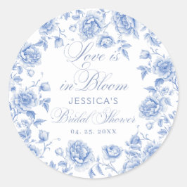 Elegante Chic Blue Toile Chinoiserie Brautparty Runder Aufkleber