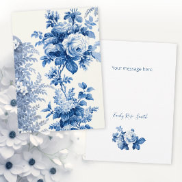 Elegante Chic Blue Vintage Rose Mitteilungskarte