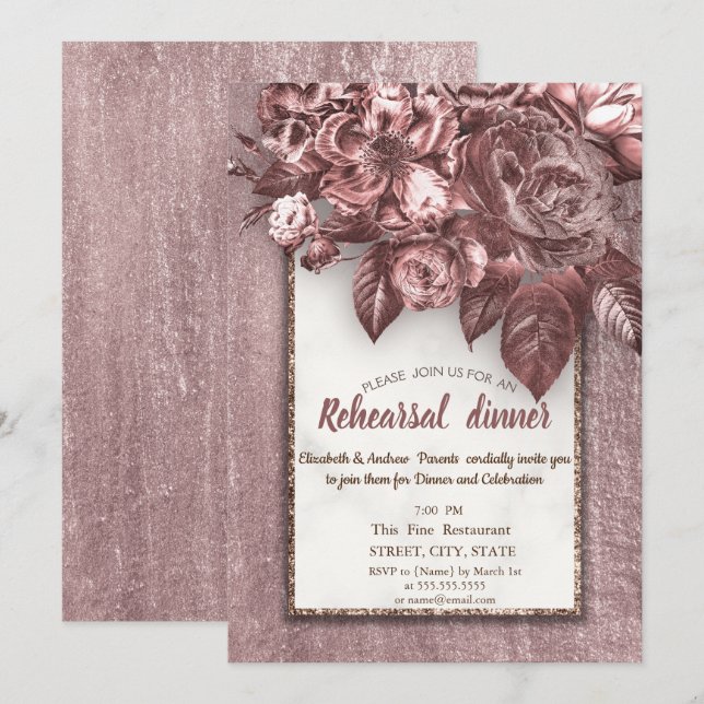 Elegante Chic Blume Burgund Probe Abendessen Einladung (Vorne/Hinten)