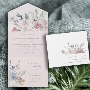 Elegante Chic Blush Wasserfarben Blumenzehen All In One Einladung