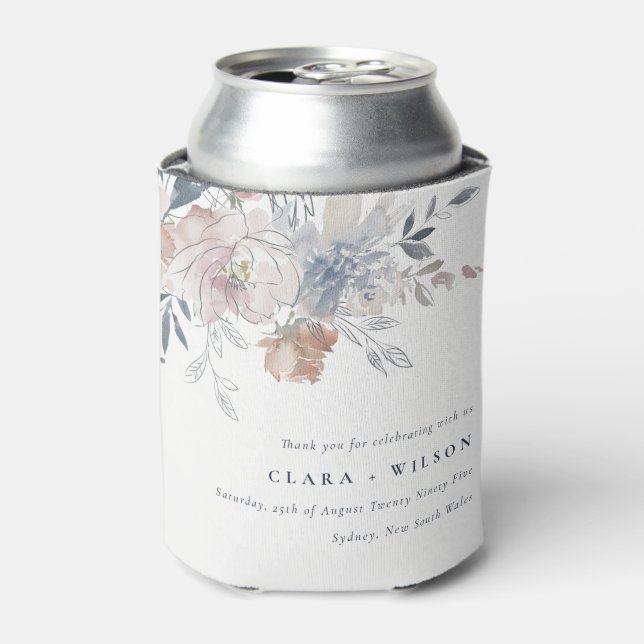 Elegante Chic Blush Wasserfarben Blumenzehen Dosenkühler (Kanne Vorderseite)