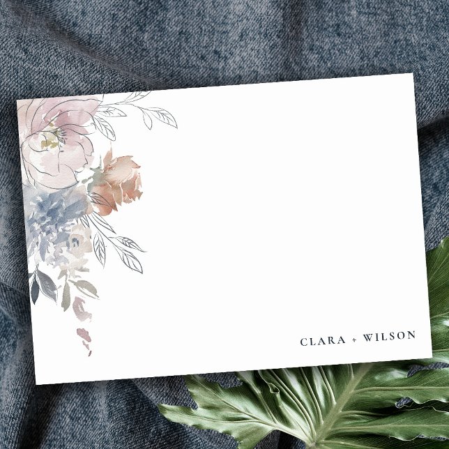 Elegante Chic Blush Wasserfarben Blumenzehen Mitteilungskarte (Von Creator hochgeladen)