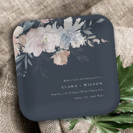 Elegante Chic Blush Wasserfarben Blumenzehen Pappteller