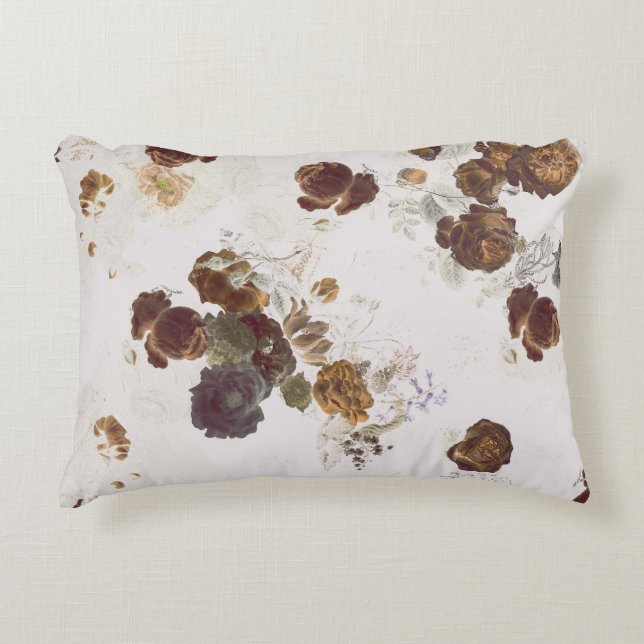 Elegante Chic Brown Beige Rose Blumenmuseum Dekokissen (Vorderseite)