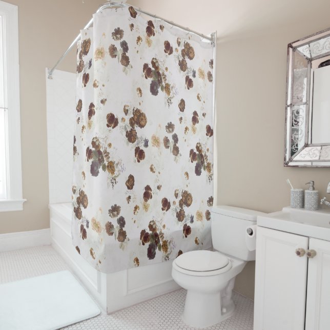 Elegante Chic Brown Beige Rose Blumenmuseum Duschvorhang (Beispiel)