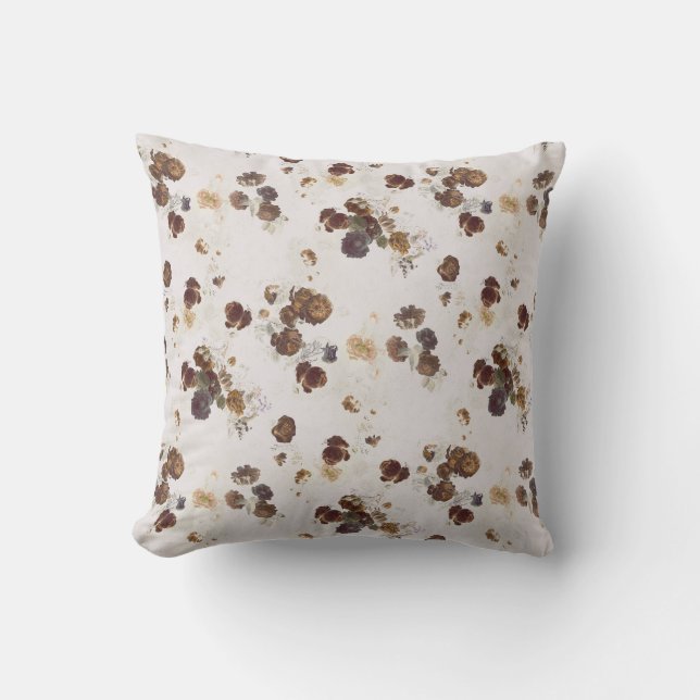 Elegante Chic Brown Beige Rose Blumenmuseum Kissen (Vorderseite)