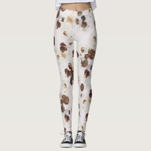 Elegante Chic Brown Beige Rose Blumenmuseum Leggings