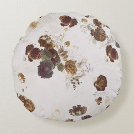 Elegante Chic Brown Beige Rose Blumenmuseum Rundes Kissen