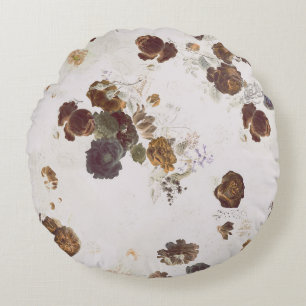 Elegante Chic Brown Beige Rose Blumenmuseum Rundes Kissen