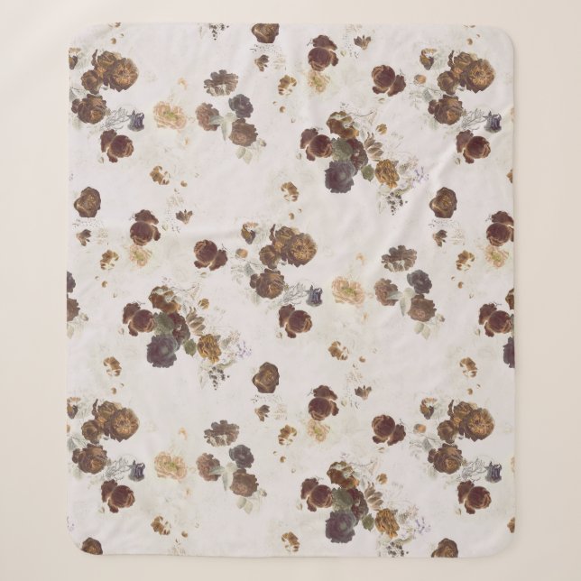 Elegante Chic Brown Beige Rose Blumenmuseum Sherpadecke (Vorderseite)