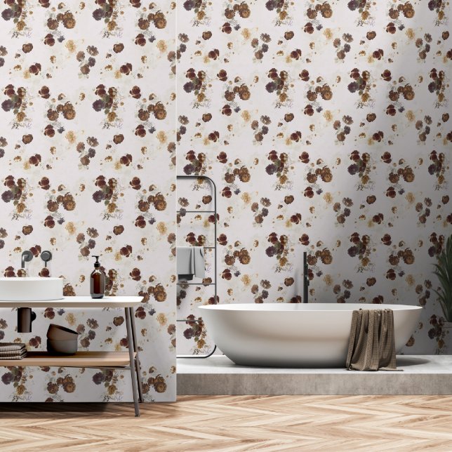 Elegante Chic Brown Beige Rose Blumenmuseum Tapete (Badezimmer)