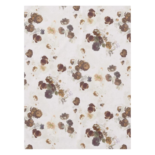 Elegante Chic Brown Beige Rose Blumenmuseum Tischdecke (Vorderseite)