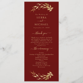 Elegante Chic Burgundy Gold Foliage Wedding Programm