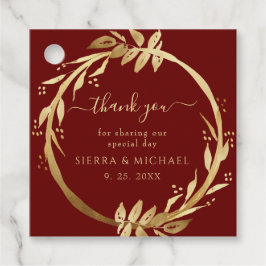 Elegante Chic Burgundy Golden Foliage Wedding Geschenkanhänger