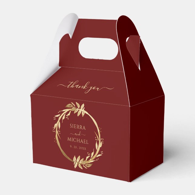 Elegante Chic Burgundy Golden Foliage Wedding Geschenkschachtel (Vorderseite)