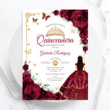 Elegante Chic Burgundy Rose Gold Quinceanera