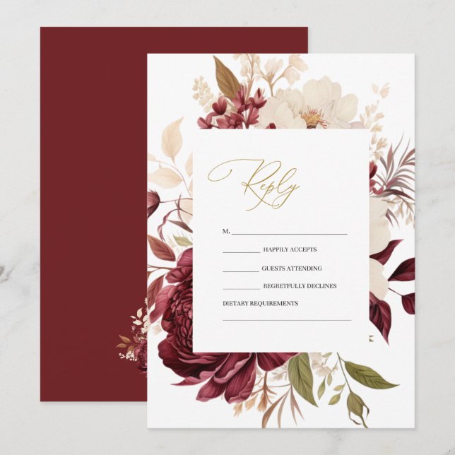 Elegante Chic Burgundy White Blume UAWG Einladung (Vorne/Hinten)