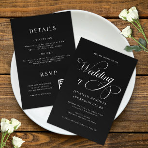 Elegante Chic Calligraphy Schwarz Hochzeit All in Einladung
