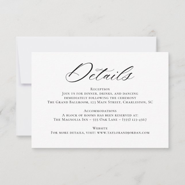 Elegante Chic Calligraphy Wedding Details Card RSVP Karte (Vorderseite)