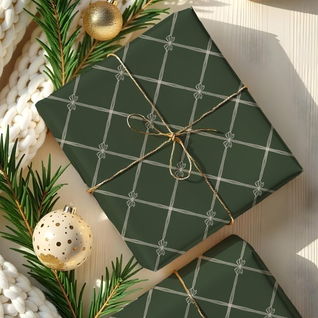 Elegante Chic Christmas Bow & Ribbon Muster Green Geschenkpapier (Elegant Chic Christmas Bow & Ribbon Pattern Green Wrapping Paper)