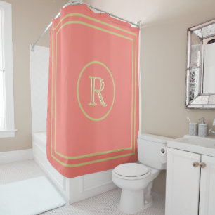 Elegante Chic Coral und Gold Custom Monogram Duschvorhang