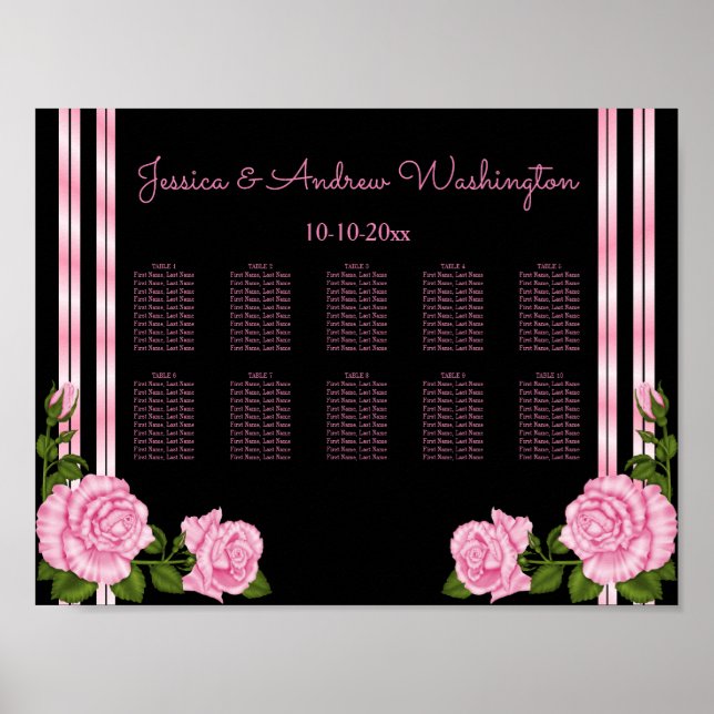 Elegante Chic Corner Rose Bouquet Seating Chart Poster (Vorne)