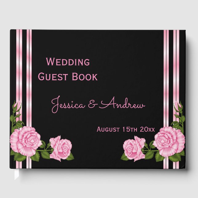 Elegante Chic Corner Rose Bouquet Wedding Gästebuch (Vorderseite)